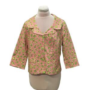 3PALMS Pink Lime Tropical Seashell 3/4 Sleeve Blazer Jacket MEDIUM Pastel Preppy